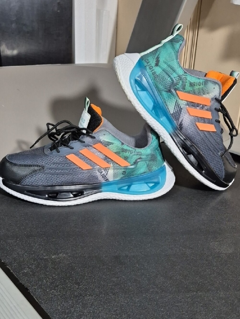 Athletic Sneakers in Teal, Orange & Black